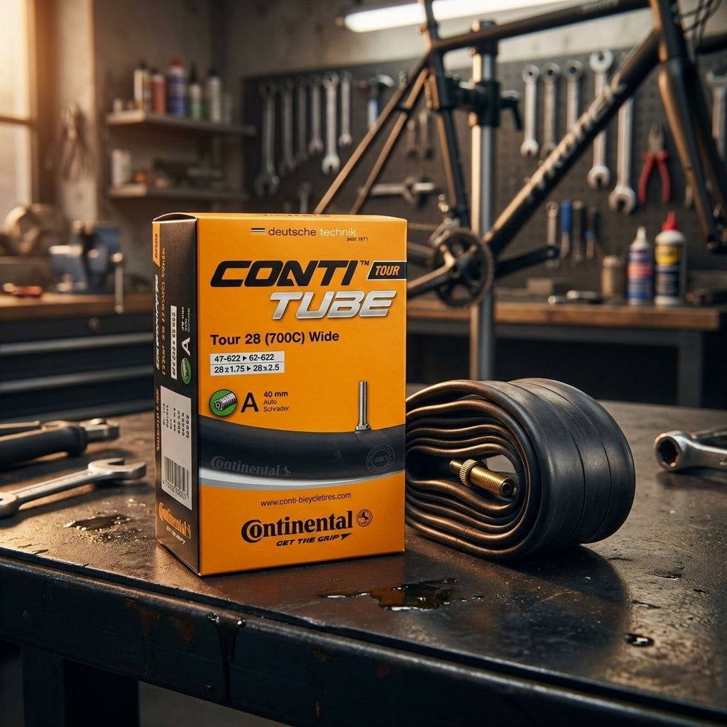 Continental Conti Tour 28 Wide Fahrradschlauch 47-62/622 (28x1.75-2.5) mit 40mm Auto-Ventil in Werkstatt.