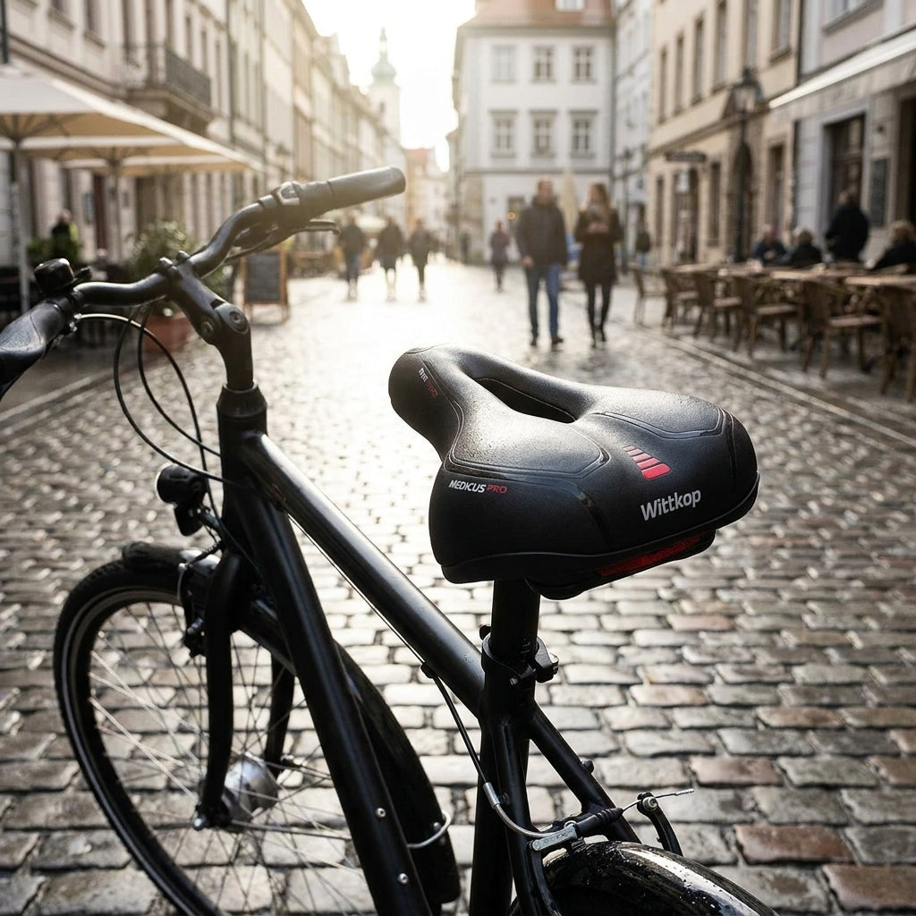 Wittkop Medicus Pro 6.3 Fahrradsattel, schwarz, Unisex, Gelpolsterung, anatomische Aussparung für Komfort und Druckentlastung.