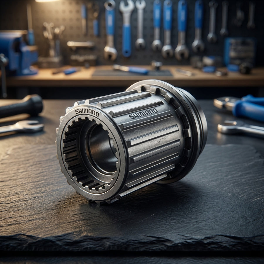 Shimano Freilaufkörper FH-MT410 für Micro Spline 12-fach Kassetten aus silbernem Stahl für Mountainbike-Naben.