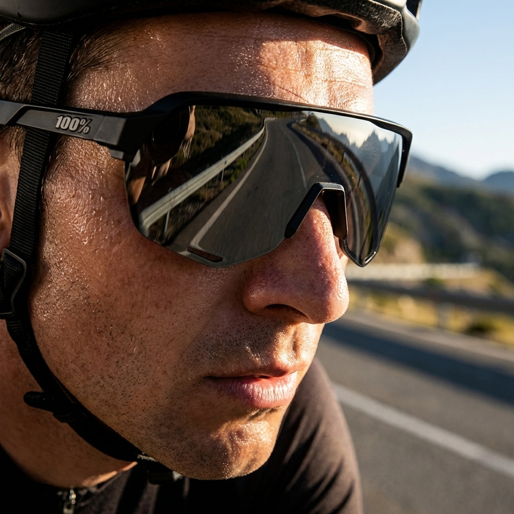 100% S2 Sportbrille Matte Black mit verspiegelter Linse für Radsport und Performance.