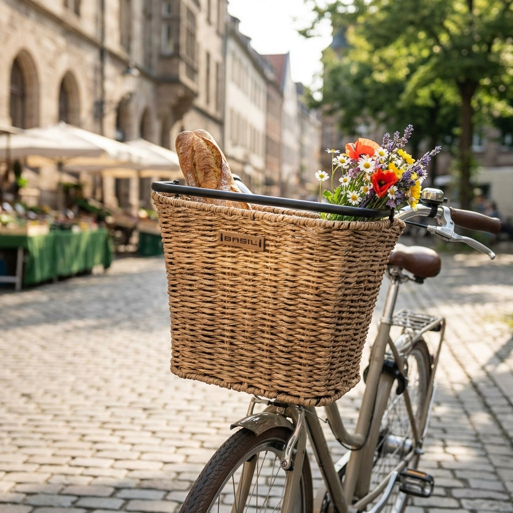 Basil Bremen Rattan Look KF Fahrradkorb - Seegras-Look