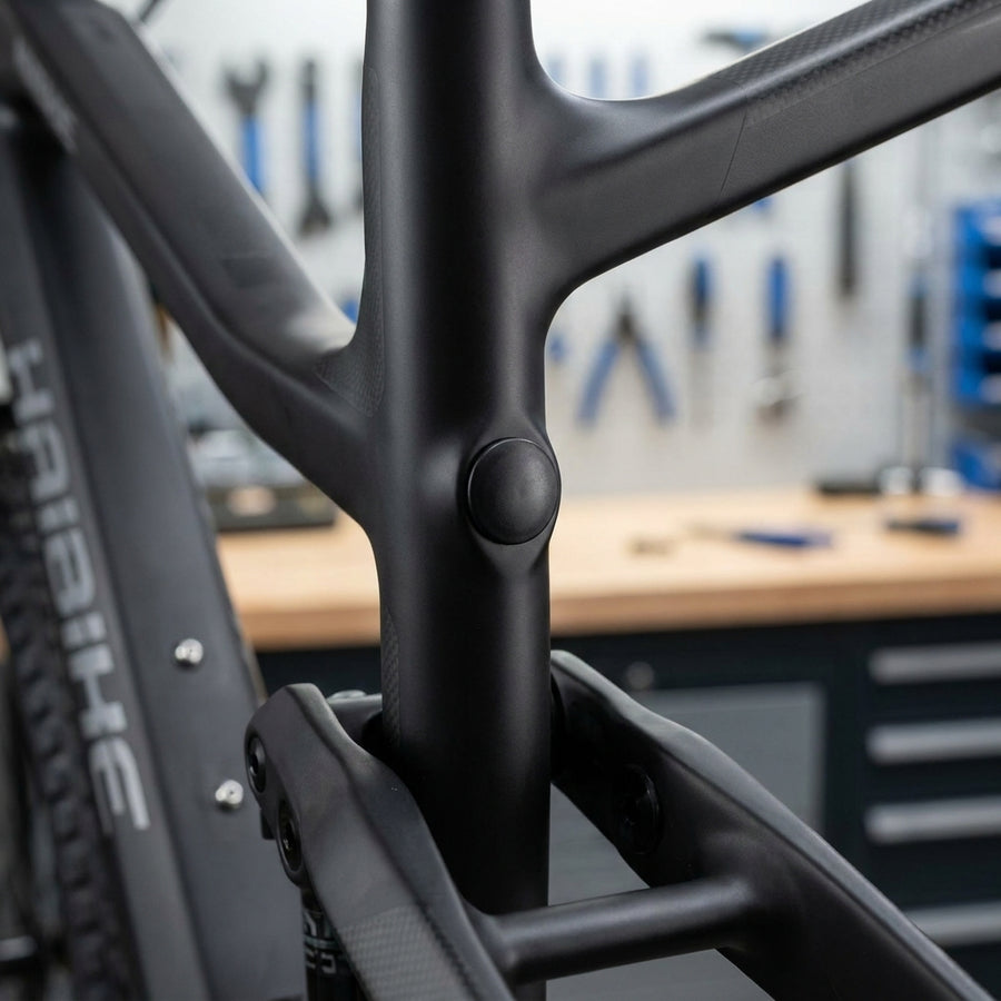 HAIBIKE Stopfen für Sitzrohr Kabelöffnung, schwarz, aus Plastik, am Fahrradrahmen montiert.