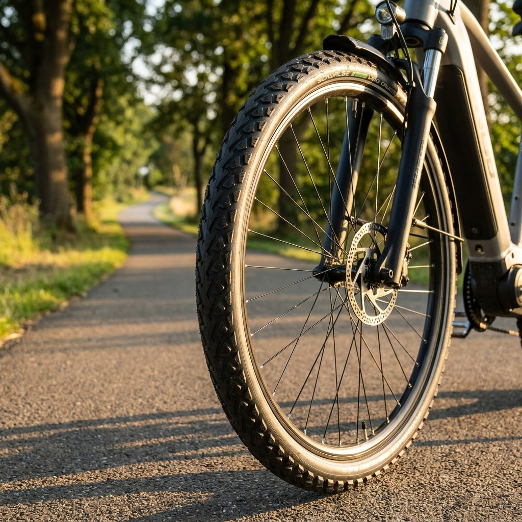Schwalbe Land Cruiser Plus 28x1.75 Drahtreifen Reflex E-25 am E-Bike auf Radweg