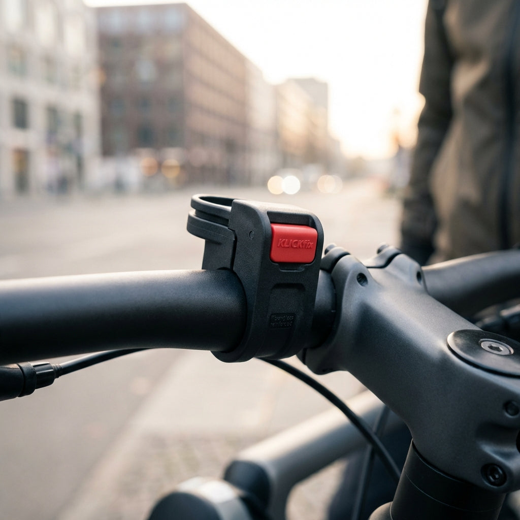 KLICKfix Lenkeradapter Oversize 31,8 mm für Fahrradtaschen und Körbe bis 7 kg Belastung stabiles Klicksystem schwarz.