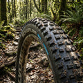 Schwalbe Faltreifen HANS DAMPF ADDIX Performance TLR E-25 auf matschigem Mountainbike Trail.