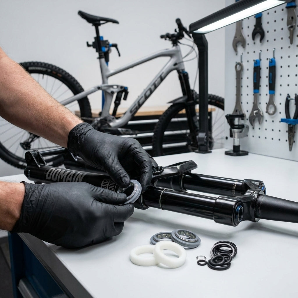 RockShox Domain Federgabel Service-Kit Basic: Hände wechseln Dichtungen an der Gabel.