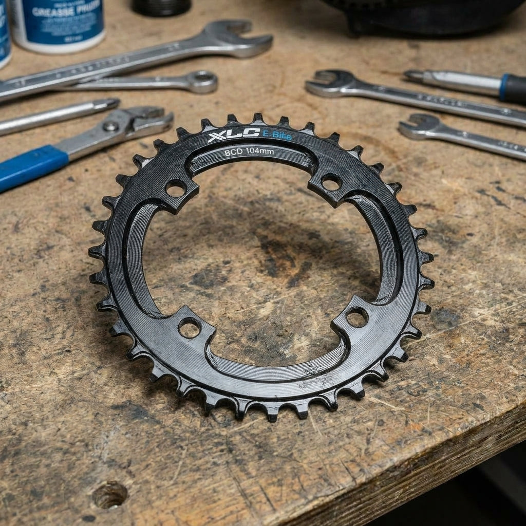 XLC E-Bike Kettenblatt Stahl, 32 Zähne, BCD 104mm, für Mittelmotor. Hochwertiges Ersatzteil für langlebige E-Bike Leistung.