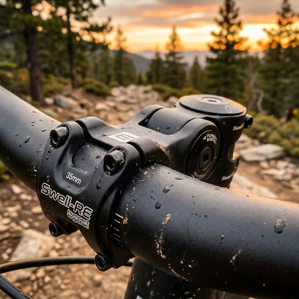 Humpert/Ergotec Swell-RE MTB Vorbau, schwarz, verstellbar -20°/+40°, 35mm Lenkerklemmung. Robustes AL 6061 T6 Aluminium.