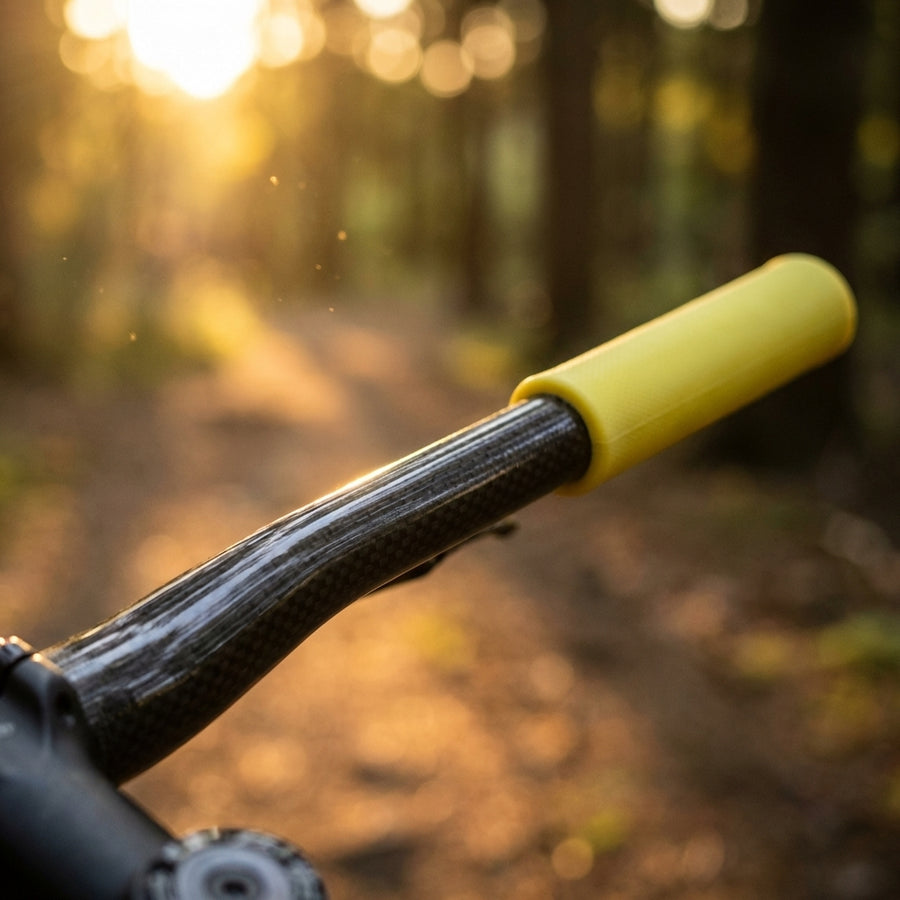 Gelbe XLC Silikon Fahrradgriffe GR-S31 für Mountainbikes, 130mm Länge, ergonomisch und stoßdämpfend.
