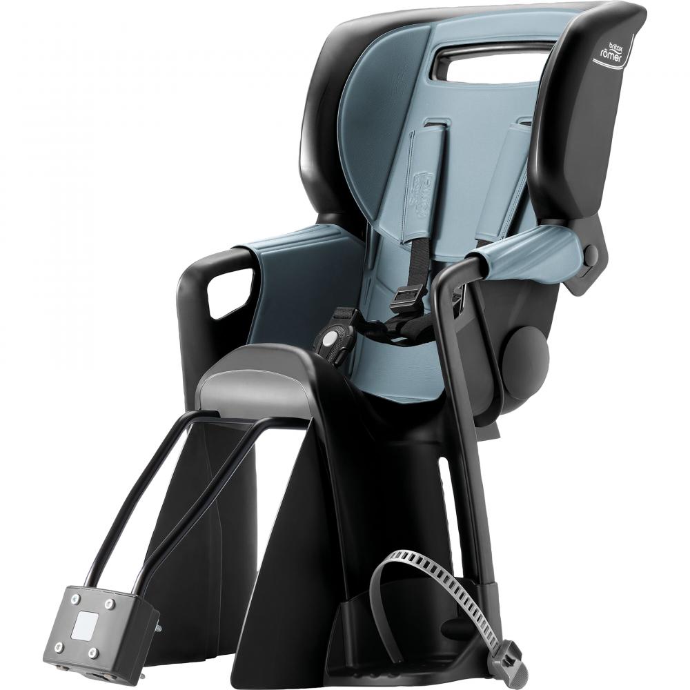 Britax Römer Jockey Pro Fahrrad-Kindersitz - Rahmenmontage 26-28 Zoll, 9-22 Kilogramm, verstellbare Rückenlehne Kopfstütze Fußstützen, Carbon Black Harbor Blue