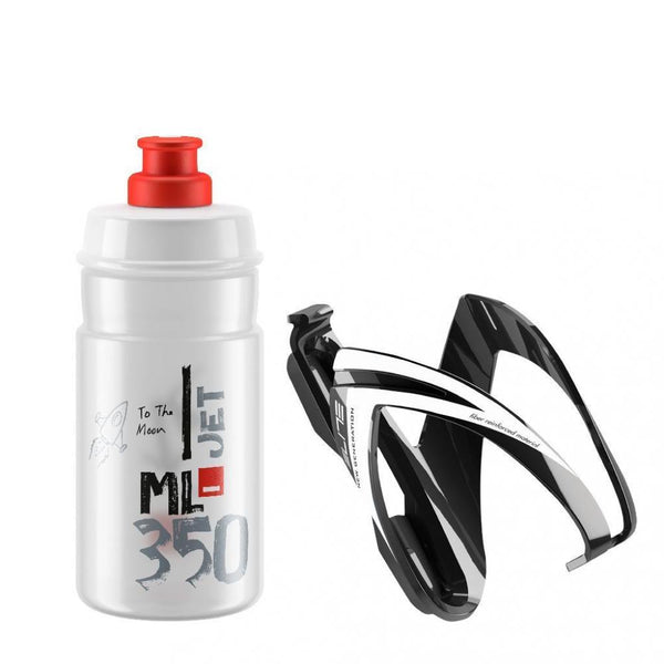 Elite Trinkflasche plus Flaschenhalter KIT CEO schwarz und Flasche JET transparent mit rot