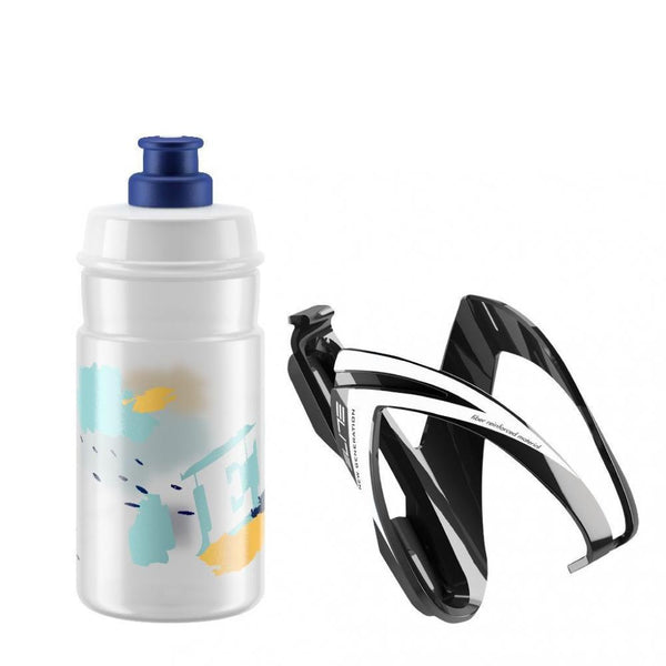 Elite Trinkflasche mit Flaschenhalter KIT CEO schwarz und Flasche JET transparent mit blau