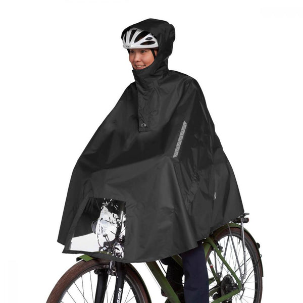 TATONKA Bike Poncho black Größe L - wasserdichter Fahrrad-Poncho aus recyceltem Polyester mit Sichtfenster, Reflektoren und praktischem Packbeutel