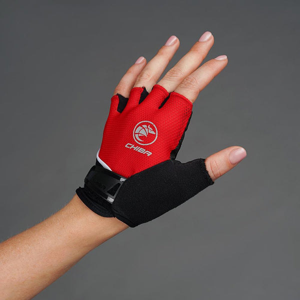 CHIBA Youth - Radhandschuhe kurz, S, rot, atmungsaktiv, gepolstert