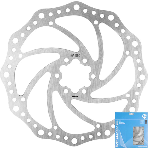 M-WAVE Bremsscheibe BD-180 Ø=180mm Edelstahl 6-Loch silber Messingschlager