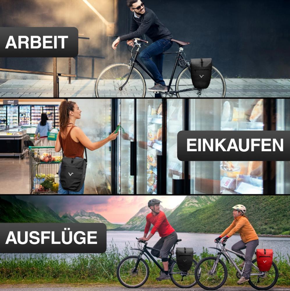 Valkental Gepäckträgertasche ValkBasic schwarz 28L für Arbeit, Einkaufen und Fahrrad-Ausflüge.