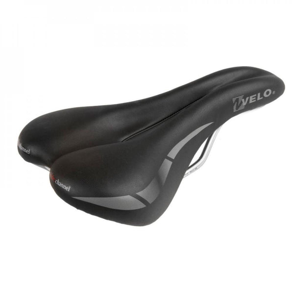 VELO Damen-Sattel Wide:Channel, schwarz, ergonomisch, O-Zone Cut, ARC-Tech gefedert, atmungsaktiv, 250x168 mm, City- und Trekkingrad geeignet