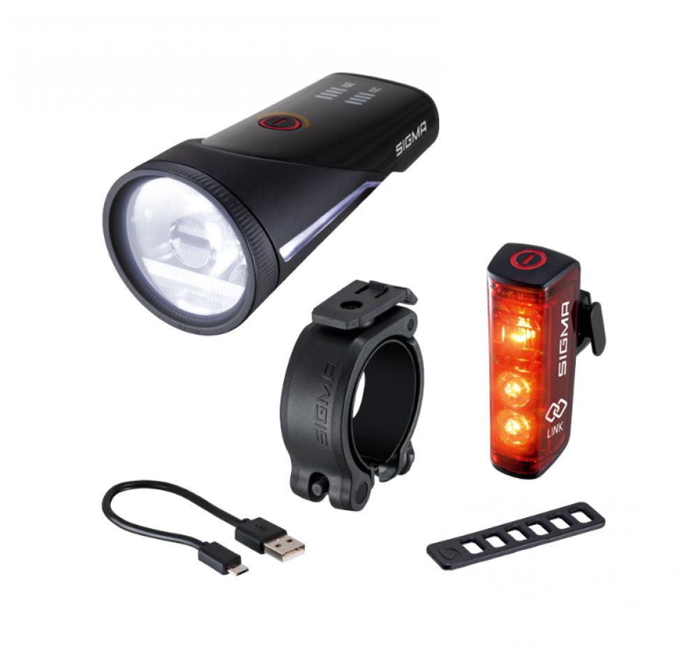 ​Sigma Aura 100 USB / Blaze Link Beleuchtungsset, 100 Lux, Auto-Modus, Bremslicht, USB-Ladung, Schraubhalterung​