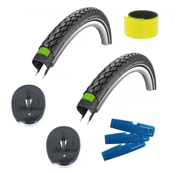 2x Schwalbe Reifen MARATHON 28x1.25 + 2x AV17 + 1x Reifenheber + 1x Reflexband