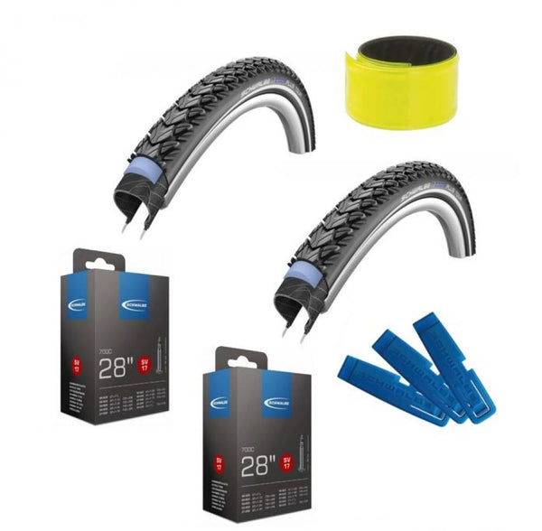 2x Schwalbe Reifen MARATHON PLUS TOUR 28x1.60 + 2x SV17 + 1x Reifenheber + 1x Reflexband