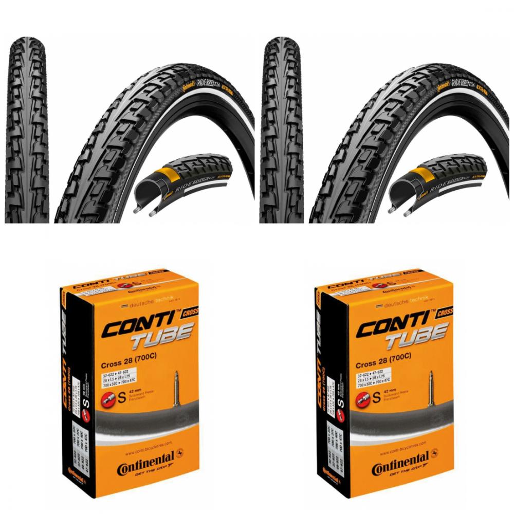 2x Reifen Continental Conti Ride Tour 28x1.40 + 2 x Schlauch Conti Tub ...