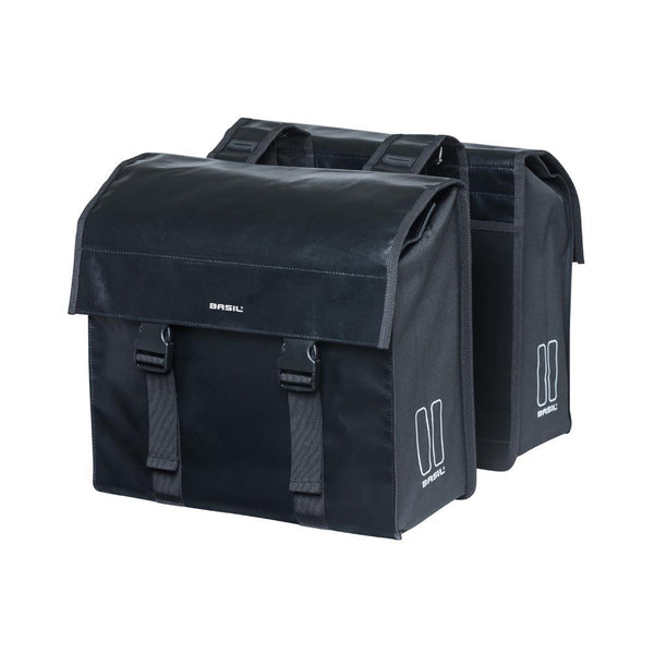 Basil Doppeltasche Urban Load DB, 48-53&#8239;Liter, wasserdicht, schwarz, Universal Bridge System, reflektierend