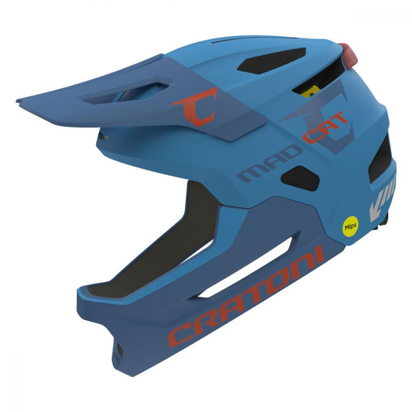 CRATONI MadCat MIPS Kinder-Fahrradhelm blue matt S-M (49-56 cm) - Fullface, MIPS, Rücklicht, abnehmbarer Kinnbügel 15 Belüftungen