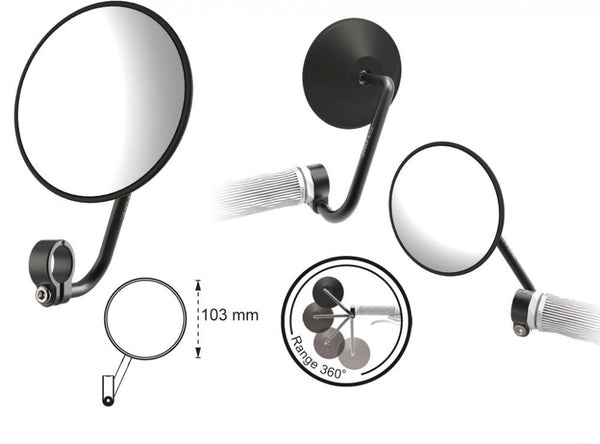 Fahrradspiegel T-one watchout I rund mit Lenkerklemmung, m. E-Bike Zulassung