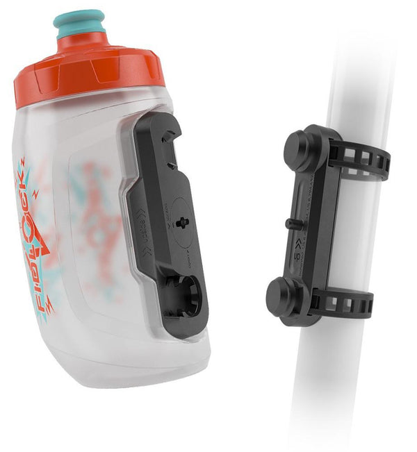 Fidlock Twist 450 kids Trinkflasche mit Uni Base orangeblue logo Front SET