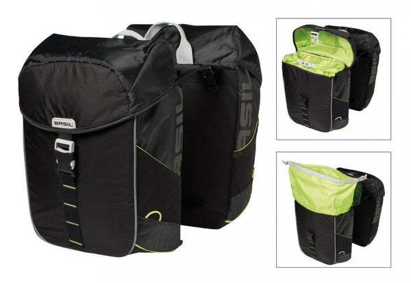 Basil Doppelpacktasche Miles black lime wasserdicht Größe 34x17x43cm 34l