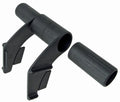 Schwarzer KLICKfix Multi Clip Plus Zubehörhalter für Lenkeradapter, in Einzelteilen gezeigt.