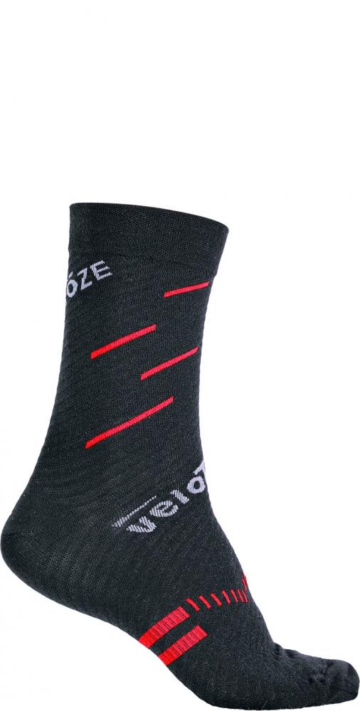 VeloToze Socken Merinowolle schwarz/rot S/M - atmungsaktive Kompressionssocken mit Merino