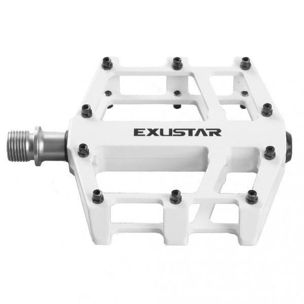 EXUSTAR, Pedale, E-PB525, MTB/BMX, weiß, 95x100mm, Design-Aluminium-Körper, titanfarbene, gedichtete, CNC-gefräste CrMo-Achse, mit Industriekugellager, mit austauschbaren Pins, ca. 358g