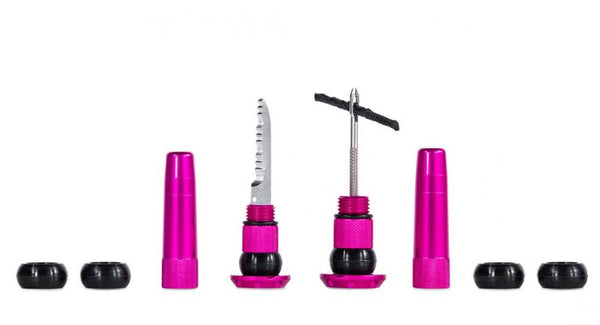 Muc Off, Flickzeug, Stealth Tubeless Puncture Plugs, pink, CNC-gefräst aus 6061 Aluminium, passend zu den Muc-Off Tubeless-Ventilen, Expandierender Silica-Stopfen passt auf die meisten MTB- und Gravel- und Road-Lenker mit einem Innendurchmesser von mehr a
