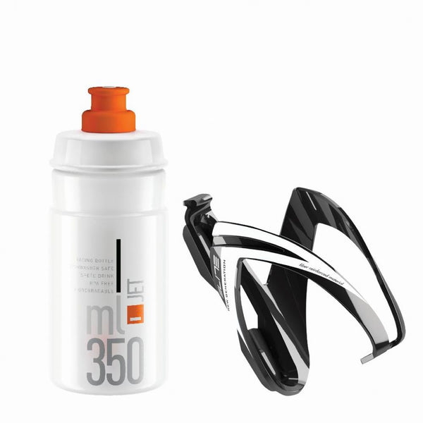 Elite Flasche + Flaschenhalter KIT CEO Halter glänzend schwarz Falsche weiß orange Grafik Durchmesser 66mm