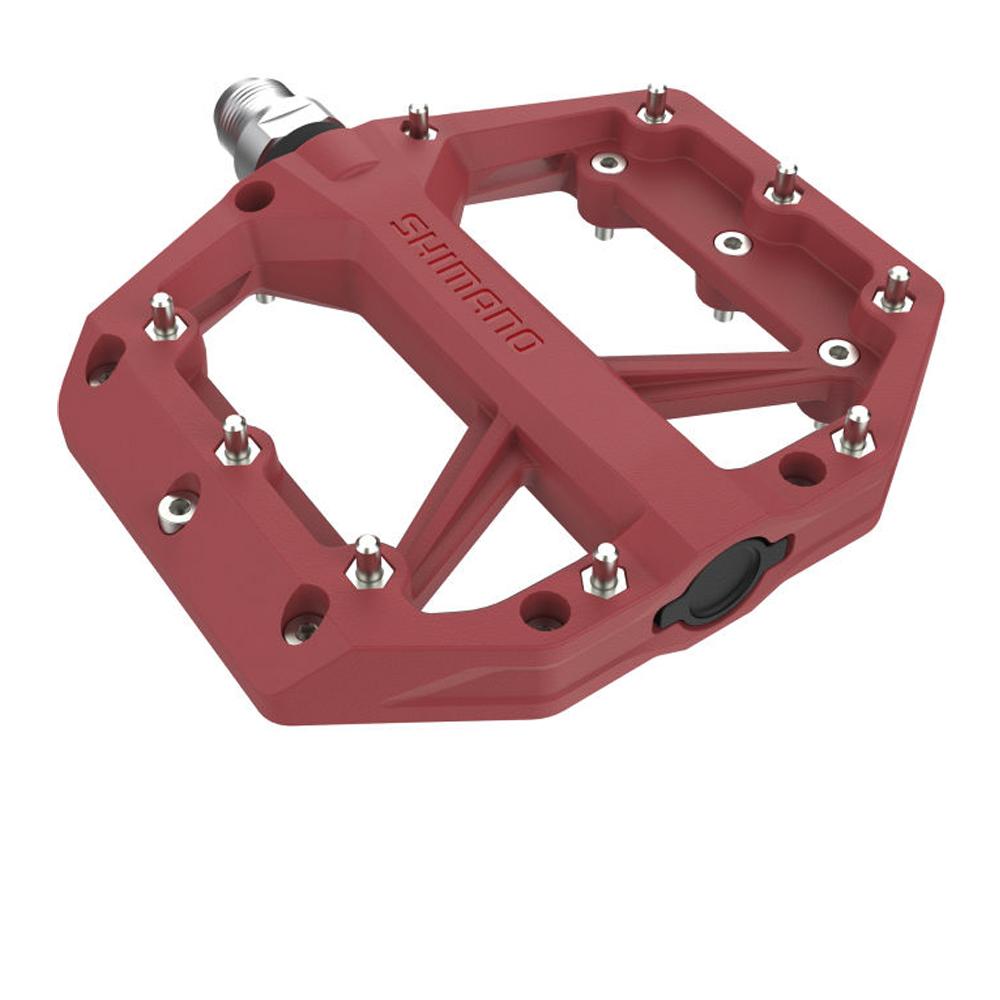 SHIMANO Pedal PD-GR400 Rot Flat Pedal - griffige Plattform für Trail-Einsatz, Rot
