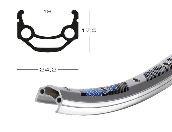 Exal Felge MX 19 28", silber, 36 Loch, 622-19, VL 8,5mm