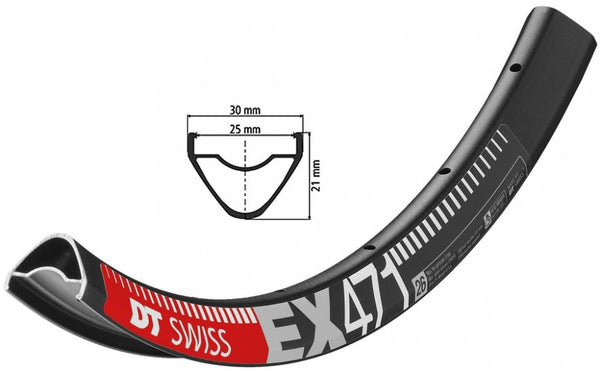 DT SWISS Felge Ex 471 26 Zoll Schwarz 32 Loch 559-25 Ventilloch 6.5Mm