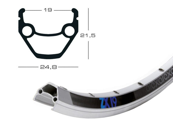 Exal Felge ZX 19 28", silber, 36 Loch, 622-19, VL 6,5mm