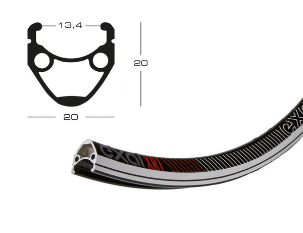 Exal Felge XR 1 28", schwarz, 36 Loch, 622-13, VL 6,5 mm