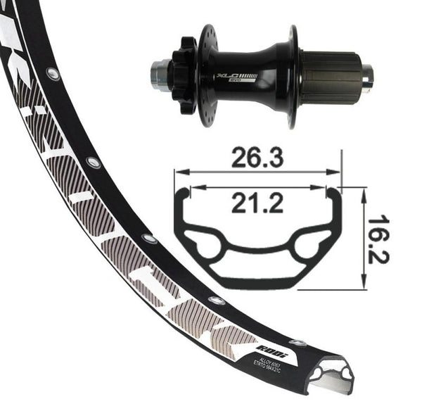 XLC Hinterrad 26x1.9 RW-A07 6-Loch schwarz Steckachse 12mm 32-Loch