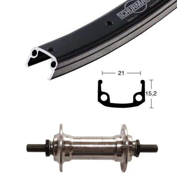 Bike-Parts Laufrad Vorderrad 26x1.75 Alunabe silber Festachse 36-Loch Alu-Sport schwarz silber Niros