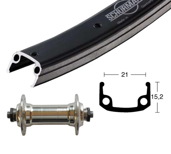 Bike-Parts Laufrad Vorderrad 26x1.75 Alunabe silber Schnellspanner 36-Loch Alu-Sport schwarz silber