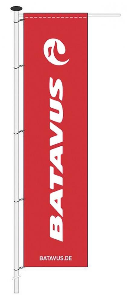 Fahne Batavus - für Fahnenmast 1m x 4m / rot-weiß / mit Hohlsaum
