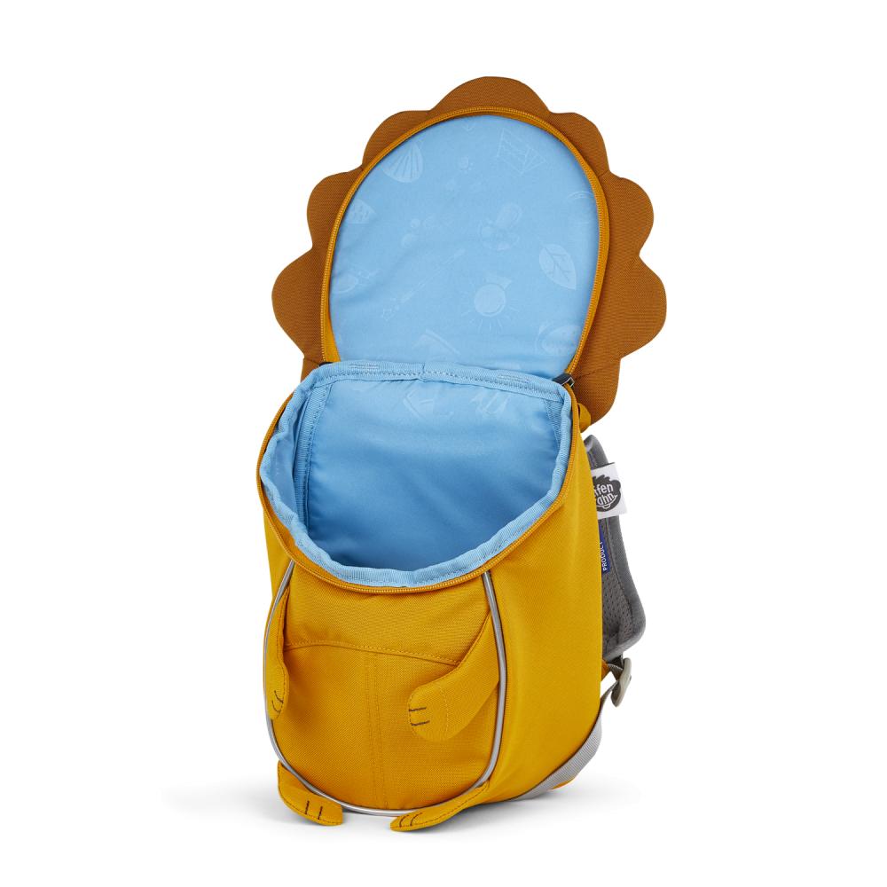 Affenzahn Kleiner Freund Löwe Kinderrucksack  4L Volumen, 220g, für Kinder ab 1 Jahr, nachhaltig aus recyceltem PET, reflektierende Details, personalisierbare Ziehzunge
