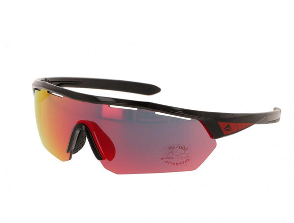 Merida Sport Sonnenbrille schwarz-rot - leichte & aerodynamische Fahrradbrille mit UV400-Schutz, rutschfesten Bügeln & kontrastverstärkenden Gläsern für klare Sicht