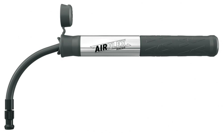 SKS Airflex Racer Minipumpe silber/schwarz, 196mm, flexibler Schlauch für SV-Ventil, max. 8 bar, kompakt und leicht, ideal für Rennräder und unterwegs