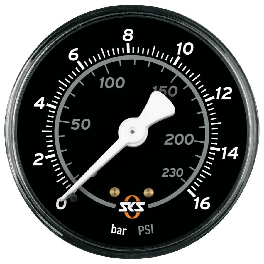 SKS Ersatzmanometer 63 mm, BAR, 16 bar/230 psi, für Rennkompressor Standpumpe, präzise Druckmessung, robustes Aluminium-Gehäuse