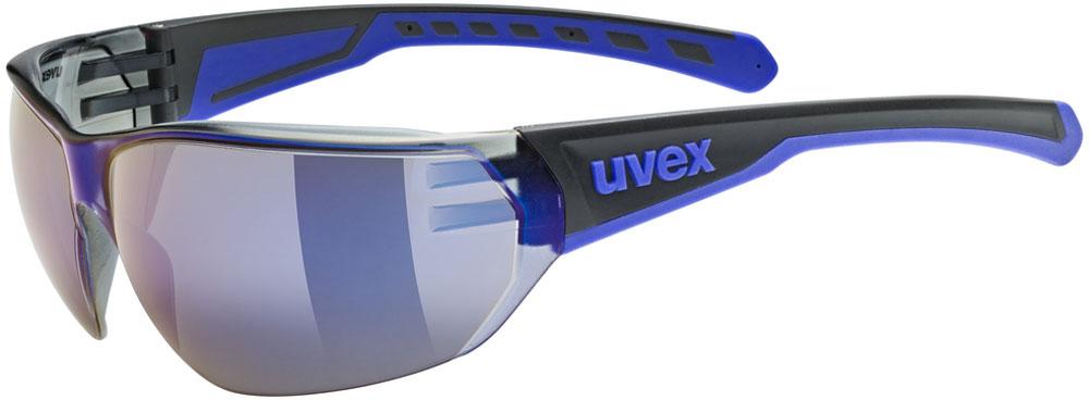 Uvex Equate Sportbrille - Schwarz-Blau, verspiegelte Gläser, 100% UV-Schutz, Litemirror-Beschichtung, weiche Bügel & Nasenpads für Komfort