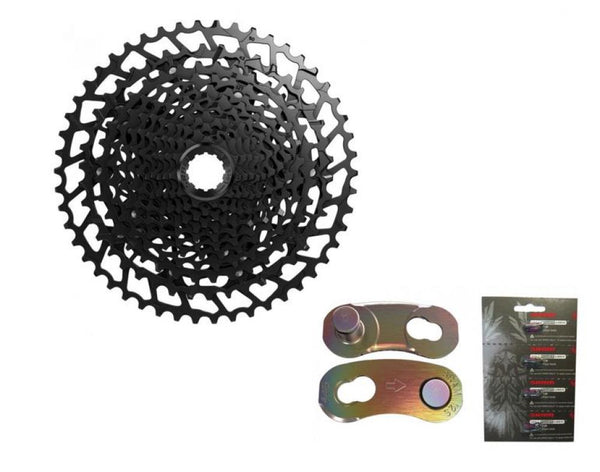 SRAM NX Eagle Kassette 12-fach PG-1230 11-50 Zähne + SRAM Kettenverschlussglied PowerLock rainbow